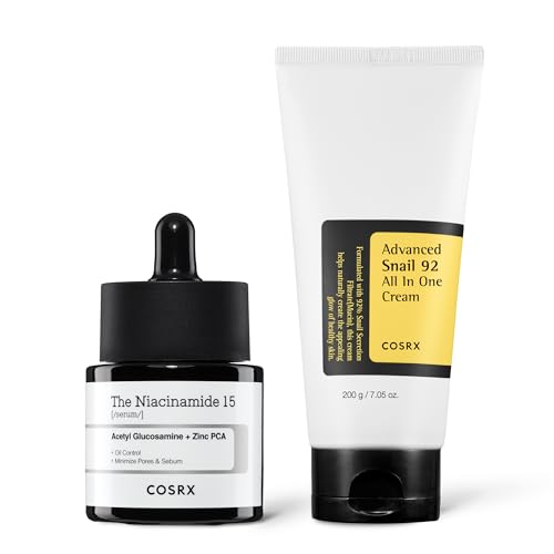 COSRX Radiant Skin Routine - Niacinamide 15% Serum + Snail Mucin 92% Cream, Radiance Boosting and Skin Repair, Korean Skin Care Routine