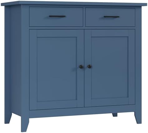 HORSTORS Kitchen Storage Cabinet, Modern Farmhouse Buffet Cabinet with Storage, Coffee Bar with 2 Drawers and 2 Doors, Floor Sideboard Buffet for Living Room, Dining Room, Bathroom, Blue