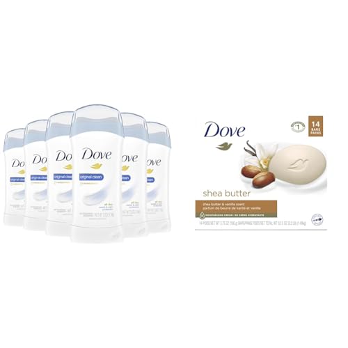 Dove Invisible Solid Antiperspirant Deodorant Stick for Women & Beauty Bar Gentle Skin Cleanser Moisturizing For Gentle Soft Skin Care Shea Butter More Moisturizing Than Bar Soap 3.75 oz 14 Bars