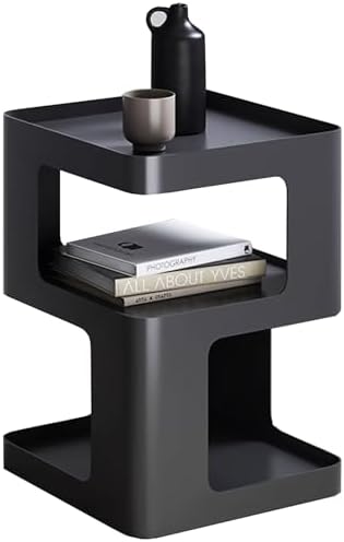 Side Table,Modern end Table,Black Metal nightstand,Bedside Tables,Accent Table with Storage for Living Room Bedroom entryway Couch,no Assembly Required,Unique Furniture.