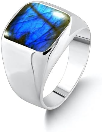 Solid 925 Sterling Silver Cushion Shape Gemstone Men Signet Ring, Beautiful Handcrafted Christmas Gift for Fathers, Son, Boyfriend, Friend