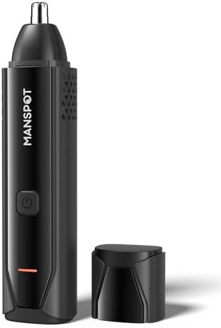 MANSPOT Nose & Ear Hair Trimmer for Men, 10000-RPM Electric Nose Trimmer for Men with Vacuum Cleaning System, IPX7 Waterproof, USB-C Charge, 90min Runtime,Magnetic Detachable Blade Head,Easy to Clean