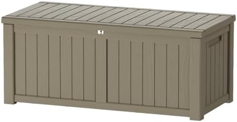 150 Gallon Lockable Resin Deck Box, Waterproof & UV-Resistant Outdoor Storage Box for Outdoor Cushion Storage, Garden Tools & Pool Accessories Storage, Gray