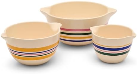 Great Jones Stir Crazy 3-Piece Stackable Ceramic Mixing Bowl Set (6.8", 9.1", 12") | Dishwasher, Freezer & Microwave Safe | Perfect for Baking, Serving & Mixing | Nestable for Easy Storage (Striped)