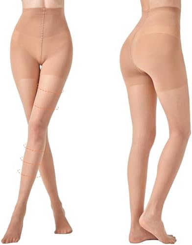 2 Pairs Compression Pantyhose for Women, 10-15mmHg High Waist Compression Stockings, 30D Shaping Tights For women