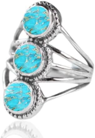 Solid 925 Sterling Silver Ring For Womens, 3 Stone Ring, Unique Handcrafted Ring for Her, Wedding, Anniversary, Engagement, Birthday, Christmas Gift (US Ring size)