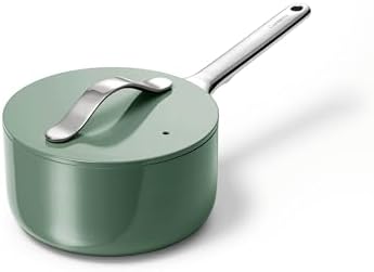 Caraway Nonstick Ceramic Sauce Pan with Lid (1.75 qt) - Non Toxic, PTFE & PFOA Free - Oven Safe & Compatible with All Stovetops (Gas, Electric & Induction) - Sage