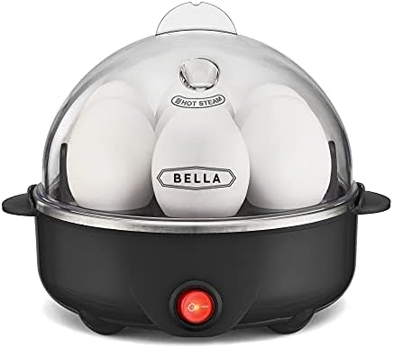 BELLA Rapid Electric Egg Cooker and Poacher with Auto Shut Off for Omelet, Soft, Medium and Hard Boiled Eggs - 7 Egg Capacity Tray (1 Pack) Black