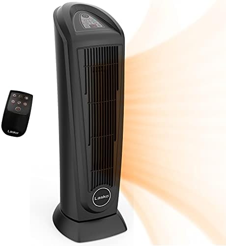 Lasko Portable Oscillating Indoor Electric Ceramic Tower Space Heater with Tip-Over Safety Switch, Overheat Protection, Timer and Remote Control, Safe for Home, 22.5 Inches,1500W, 751321, Black