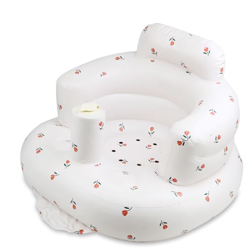 Inflatable Baby Chair, Inflatable Baby Seat for Babies, Built-in Inflatable Pump, Toddler Sitting Chair, Baby Floor Seat, Suitable for Babies 3 Months - 36 Months (Tulip Pattern)