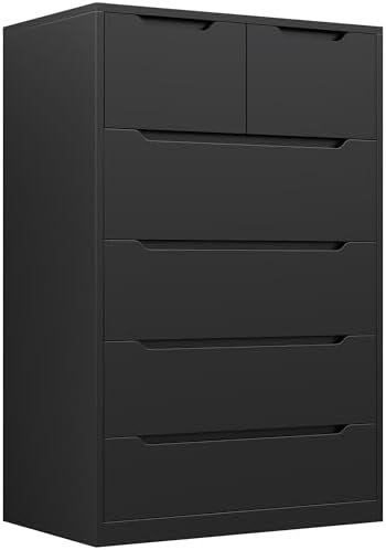 6 Drawer Dresser for Bedrom,Tall Black Chest of Drawers for Bedroom, Hallway, Modern 43.2" H X 27.6" W X15.6 D