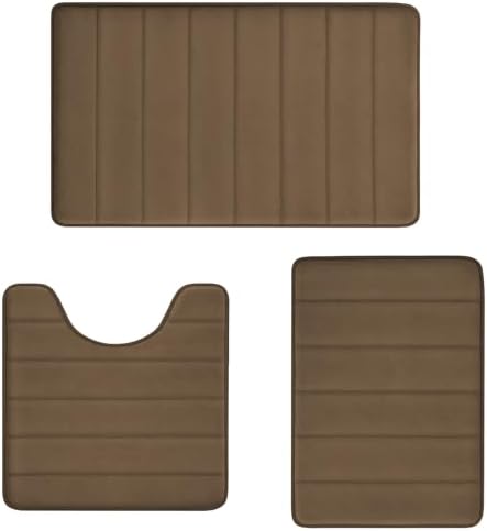 Brown Bathroom Rugs Memory Foam Bath Mat Set 3 Piece Non-Slip Bath Rugs, Absorbent Shaggy Rugs, Machine Wash,Perfect Plush Bathroom Mats, Bathroom Carpets Set with U-Shaped Toilet Rug-Bedroom Rug