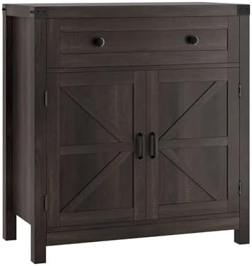 HOSTACK Coffee Bar Cabinet, Kitchen Storage Cabinet, Modern Farmhouse Buffet Sideboard with Drawer and Adjustable Shelf, Barn Door Accent Cabinets for Kitchen, Dining Room, Entryway, Dark Brown