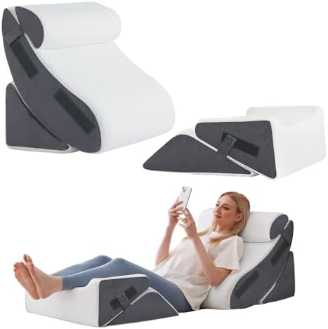 5Pcs Orthopedic Bed Wedge Pillow Set for After Surgery, Adjustable Wedge Pillow for Acid Reflux Relief, Bed Wedge Pillow Post Surgery, Memory Foam Wedge Pillows for Sleeping, White/Grey