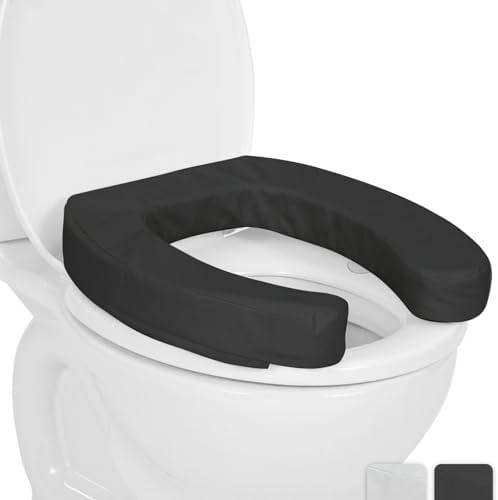 Vive Toilet Seat Cushion (Soft Cushioned Foam) - Easy Clean Soft Padded Bathroom Attachment - Elongated, Standard Seats - Comfort and Support Donut for Handicap, Adults (2" Cushioned Foam, Black)