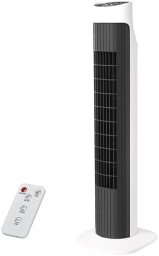 Tower Fan for Bedroom, Fans That Blow Cold Air, 80° Oscillating Fan with Remote, 7.5H Timer, 3 Speeds, Standing Fan Bladeless Fan Cooling Fan for Room Office, Black and White