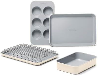 Caraway Mini Bakeware Set â€“ Naturally Non-Stick, Non-Toxic Ceramic Coating â€“ Compact Baking Pans Set for Small Kitchens & Ovens â€“ Includes Baking Sheets, Muffin Pan, Cooling Rack & Storage - Cream