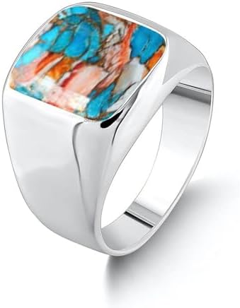 Solid 925 Sterling Silver Cushion Shape Gemstone Men Signet Ring, Beautiful Handcrafted Christmas Gift for Fathers, Son, Boyfriend, Friend