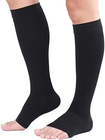 TOFLY® 30-40mmHg Medical Graduated Compression Socks for Men & Women, Open Toe Knee High Compression Socks,Firm Support for Circulation Recovery,Shin Splints,Varicose Veins,Edema,Nursing Black 3XL