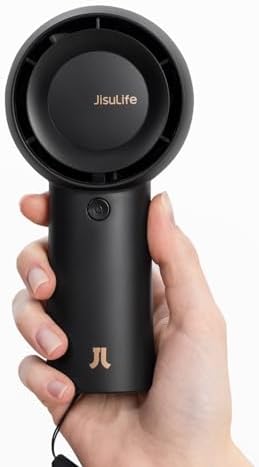 JISULIFE Portable Handheld Turbo Fan [18H Max Cooling Time], 6000mAh USB Rechargeable Personal Battery Operated Lash Small Pocket Fan with 5 Speeds for Travel/Outdoor/Vacation/Concerts- Black