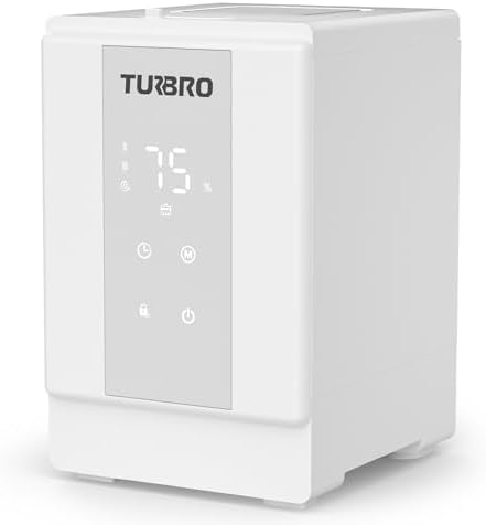TURBRO 4L/1Gal 304 Stainless Steel Steam Humidifier, Warm Mist Humidifier for Bedroom Baby Nursery, 500 mL/h Output, Dishwasher Safe, Easy to Clean, 2 Misting Levels with Sleep Mode 1-12h Timer, GLS04
