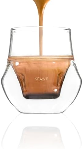 KRUVE Propel Espresso Cups, Handmade Double-Walled Glass Coffee Mugs, Clear 2.5 oz, Scientific Design for Better Tasting Coffee (Set of Two) - Unique Glass Coffee Cups with Headspace & Internal Fins