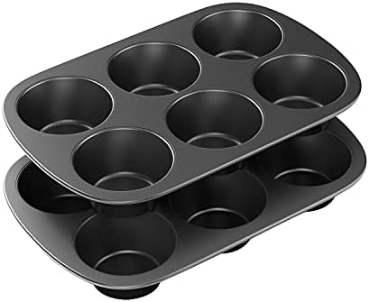 Tiawudi 2 Pack Nonstick Muffin Pan, Carbon Steel Cupcake Pan, 6 Cup, Easy to Clean and Perfect for Making Muffins or Cupcakes, Jumbo