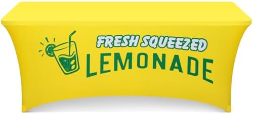 Oudain 6ft Lemonade Stand Tablecloth Stretch Spandex Table Cover Lemonade Stand Supplies for Standard Folding Tables Summer Party Table Cloths Universal Rectangular Fitted Protector(Yellow)