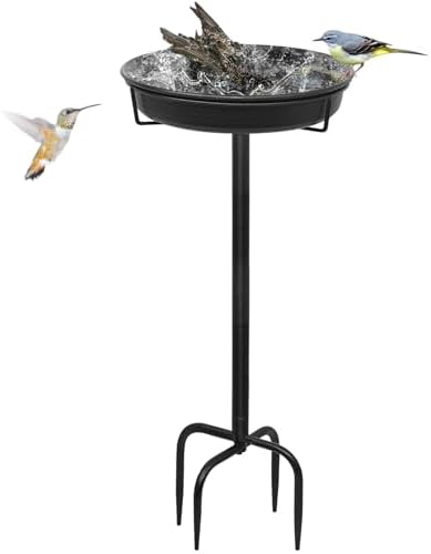 28In Freestanding Birdbaths Bowl Outdoor, Free Standing Garden Bird Bath Bird Feeder Bowl with Metal Stake, Detachable Decoration Spa Birdfeeder for Garden Patio Yard Lawn, New Upgrade(A)