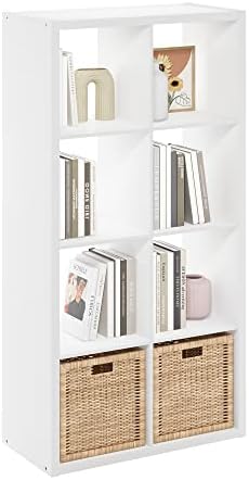 Furinno Cubicle Open Back Decorative Cube Storage Organizer, 8-Cube, White