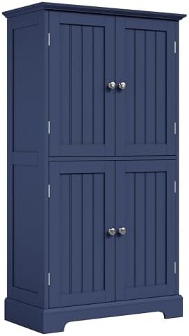 ChooChoo Bathroom Floor Cabinet, Modern Bathroom Storage Cabinet with 4 Doors and Adjustable Shelves, Freestanding Cupboard for Living Room, Navy Blue