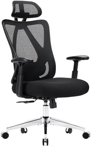 Sweetcrispy Home Office Desk Chair, Ergonomic Rolling Work Swivel High Back 135°Tilt Function Big and Tall Computer with Wheels, 2D Armrest Adjustable Lumbar Support & Headres, Modern Inky