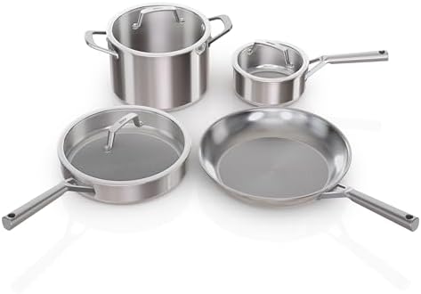 Ninja EverClad Stainless Steel Cookware 7 Piece Pots & Pans Set, Cookware Set, All Stovetops & Induction, Oven Safe to 600°F, Tri-Ply Commercial-Grade, C99007