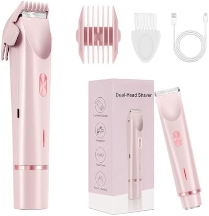 2025 2-in-1 Bikini Trimmer for Women - Painless Electric Razor, IPX7 Waterproof Dual Head Body & Facial Hair Remover for Sensitive Skin(Pink) (Pink)