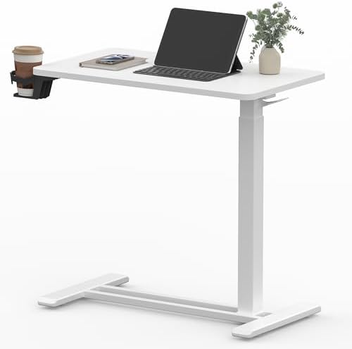 FLEXISPOT Adjustable C Table with Wheels, Mobile Snack Side End Table Sofa Couch Bedside Table Laptop Rolling Cart TV Tray Night Stand Small Space Side Table,(27.6" W x 15.7" D,White)