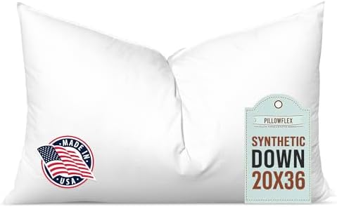 Pillowflex Synthetic Down Pillow Insert - 20x36 Down Alternative Pillow, Ultra Soft King Bed Sleeping Pillow, Large Rectangle Sham - 1 Decorative Pillow Form