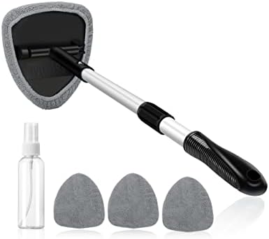 AstroAI Windshield Cleaner, Car Windshield Cleaning Tool Inside with 4 Reusable and Washable Microfiber Pads and Extendable Handle Auto Glass Wiper Kit, Gray