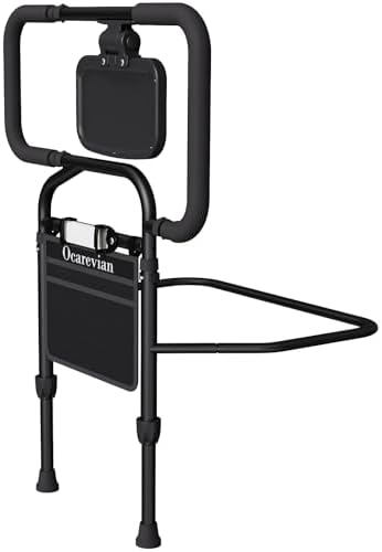 Bed Rails for Elderly Adults Safety, Adjustable Bed Cane for Seniors, Extendable Assist Handle with Side Table, LED Light & Carry Bag, Fits Queen, King, Twin Mattresses (Black)