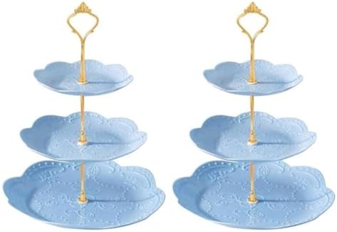 3 Tier Plastic Cupcake Stand Dessert Cupcake Stand Cakes Fruit Candy Display Tower for Wedding, Birthday Party, Tea Party and Baby Shower (Blue, 2)