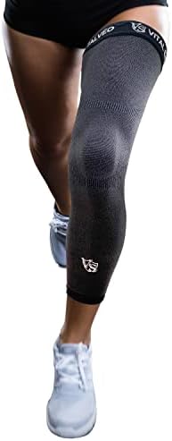 Vital Salveo Germanium Recovery Compression Sports Full Leg Sleeve Length Thigh Calf Long Knee Sleeve Support Tight Basketball Men Women Dark Grey(1 PC) Small