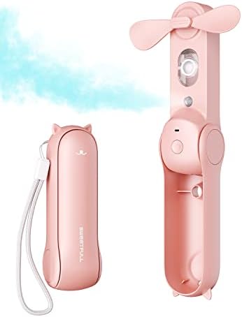 SWEETFULL Misting Fan Portable, Handheld Personal Mister Fans, Small Fan Rechargeable, Mini Spray Water Mist, Kids Women Portable Fans For Travel, Outdoors, Hiking, Camping Home Office (Pink)
