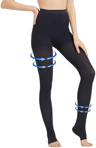 AMZAM Medical Compression Pantyhose for Women Men, 15-20 mmHg Graduated Compression Tights, Opaque Toeless Compression Stockings Waist High Support Tights for Edema, Varicose Veins, DVT, Navy blue XXL