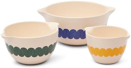 Great Jones Stir Crazy 3-Piece Stackable Ceramic Mixing Bowl Set (6.8", 9.1", 12") | Dishwasher, Freezer & Microwave Safe | Perfect for Baking, Serving & Mixing | Nestable for Easy Storage (Classic)