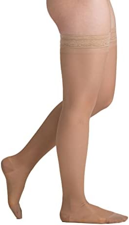 EvoNation Women's USA Made Thigh High Graduated Compression Stockings 20-30 mmHg Firm Pressure Ladies Sheer Socks Lace Top Support Hose - Best Comfort Circulation