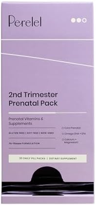 Perelel 2nd Trimester Prenatal Pack - Daily Pregnancy Vitamins - Omega DHA Prenatal Vitamins, Calcium + Magnesium Supplements for Women - Soy-Free Non-GMO Women's Vitamins (30 Pill Packs)