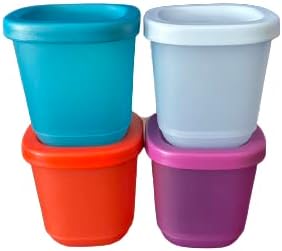 Tupperware Mini Small Basic Bright Square 3oz / 110ml Snack Container Set of 4 Different Shades
