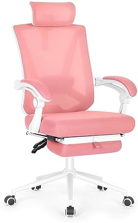 Misolant Ergonomic Office Chair with Footrest, Pink Desk Chair with Adjustable 2D Lumbar Support, High Back Mesh Ergonomic Office Chairs with Adjustable Headrest and Linkage Armrest
