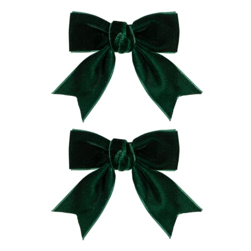 Cute Green Velvet Hair Bow Clips 3" Fall Bowknot Alligator Barrettes Hairpins for Baby Girls,Toddlers, Kids,Teens Christmas Party Dress Accessories Handmade Birthday Gift 2 Pack