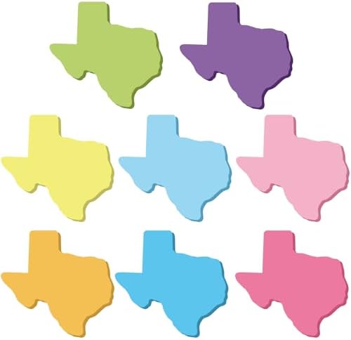 8 Pads/ 240 Sheets Texas Shaped Sticky Notes Patriotic Self Stick Notes Colorful Memo Note Pad for Christmas Birthday Traveler Souvenirs Coworkers Farewell Gifts (Multicolors)