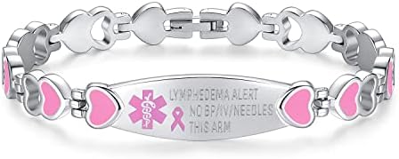 LinnaLove Lymphedema Alert Bracelets no bp/iv/needles this arm Stainless Steel Medical id Bracelets for Women